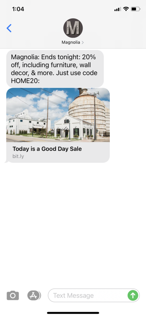 Magnolia Text Message Marketing Example - 02.01.2021