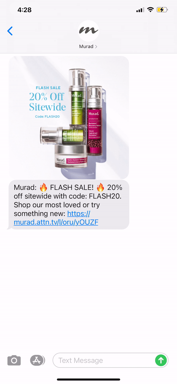 Murad Text Message Marketing Example - 10.13.2020