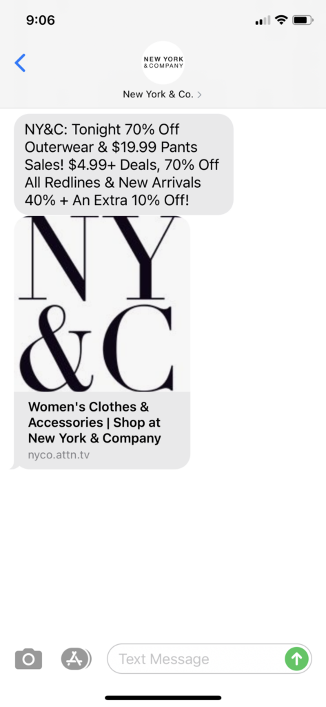New York & Co Text Message Marketing Example - 02.14.2021