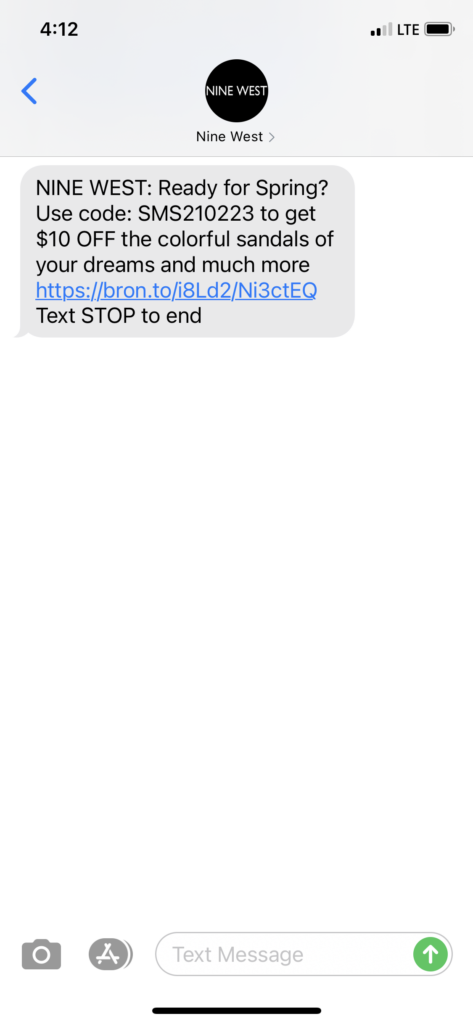 Nine West Text Message Marketing Example - 02.23.2021
