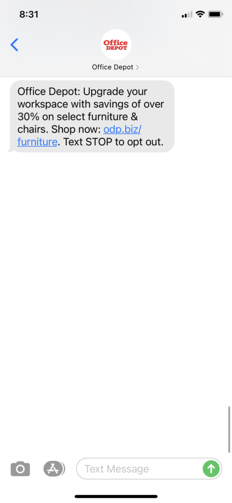 Office Depot Text Message Marketing Example - 01.28.2021