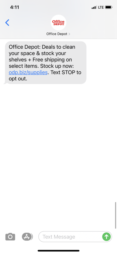 Office Depot Text Message Marketing Example - 02.23.2021
