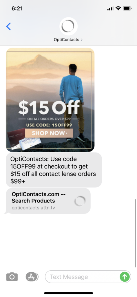 OptiContacts Text Message Marketing Example - 02.16.2021