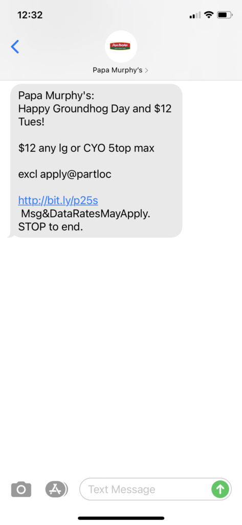 Papa Murphy's Text Message Marketing Example - 02.02.2021