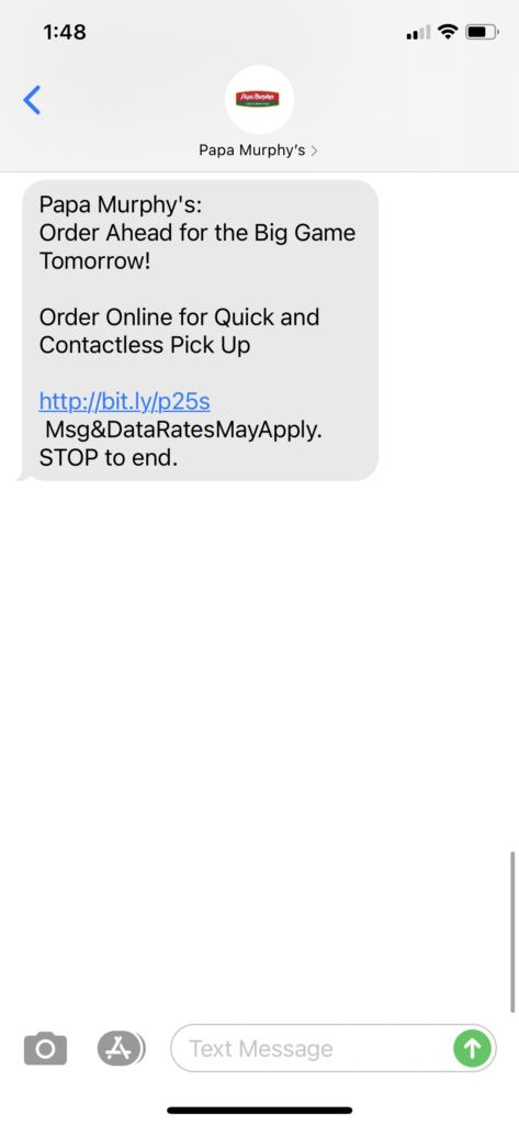Papa Murphy's Text Message Marketing Example - 02.06.2021