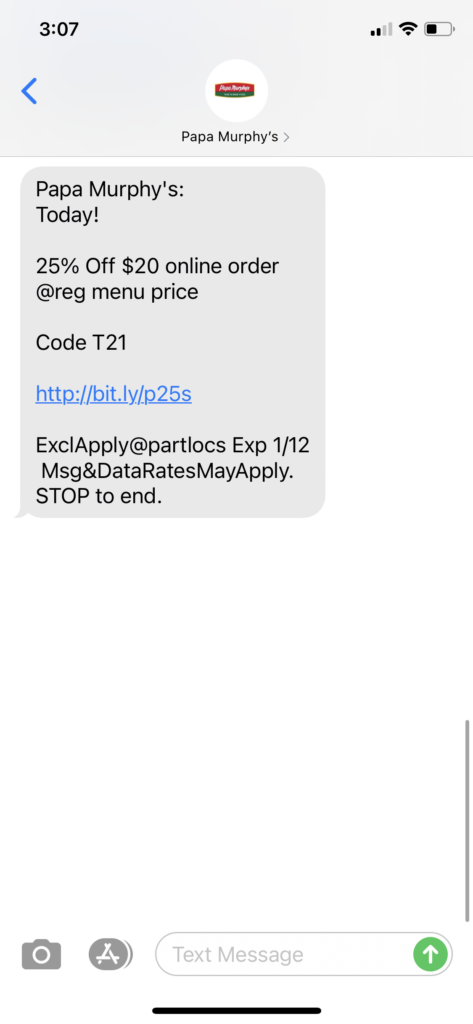 Papa Murphy's Text Message Marketing Example - 02.11.2021