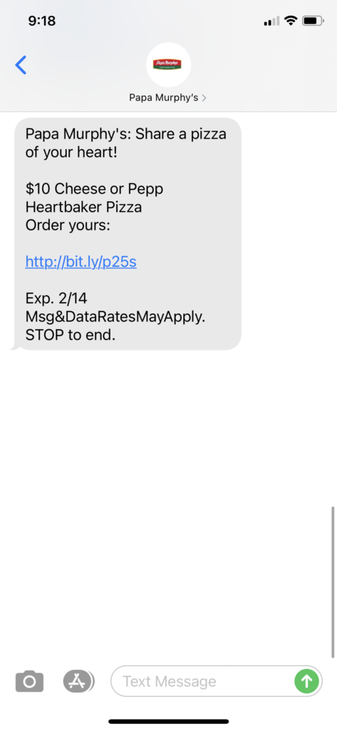 Papa Murphy's Text Message Marketing Example - 02.14.2021