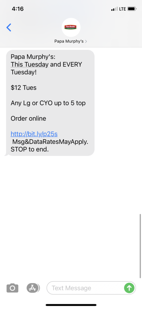 Papa Murphy's Text Message Marketing Example - 02.23.2021