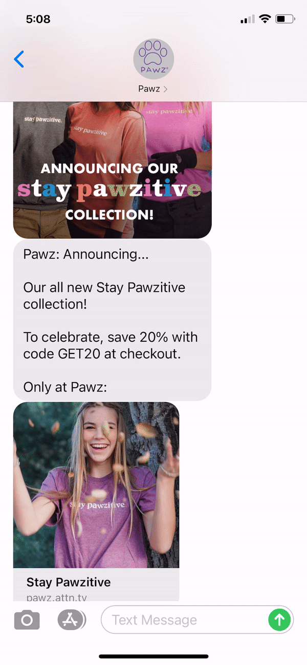 Pawz Text Message Marketing Example -01.08.2021