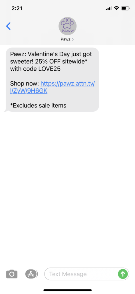 Pawz Text Message Marketing Example - 02.04.2021