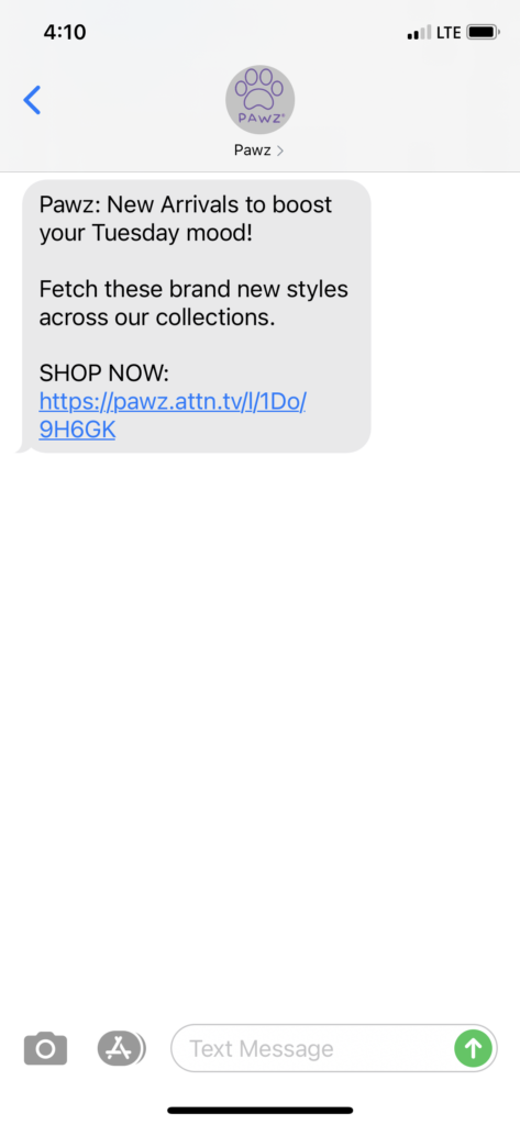 Pawz Text Message Marketing Example - 02.23.2021