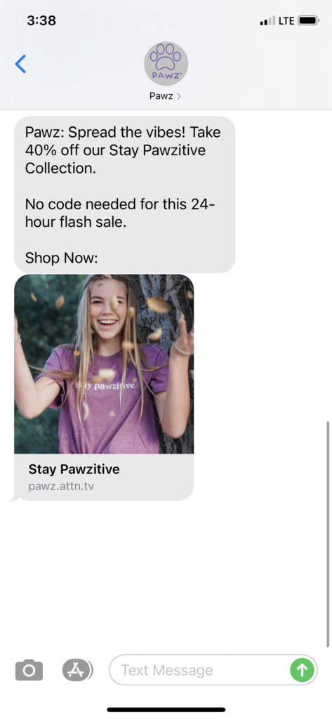 Pawz Text Message Marketing Example - 02.24.2021