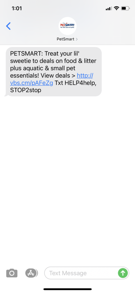 PetSmart Text Message Marketing Example - 02.01.2021