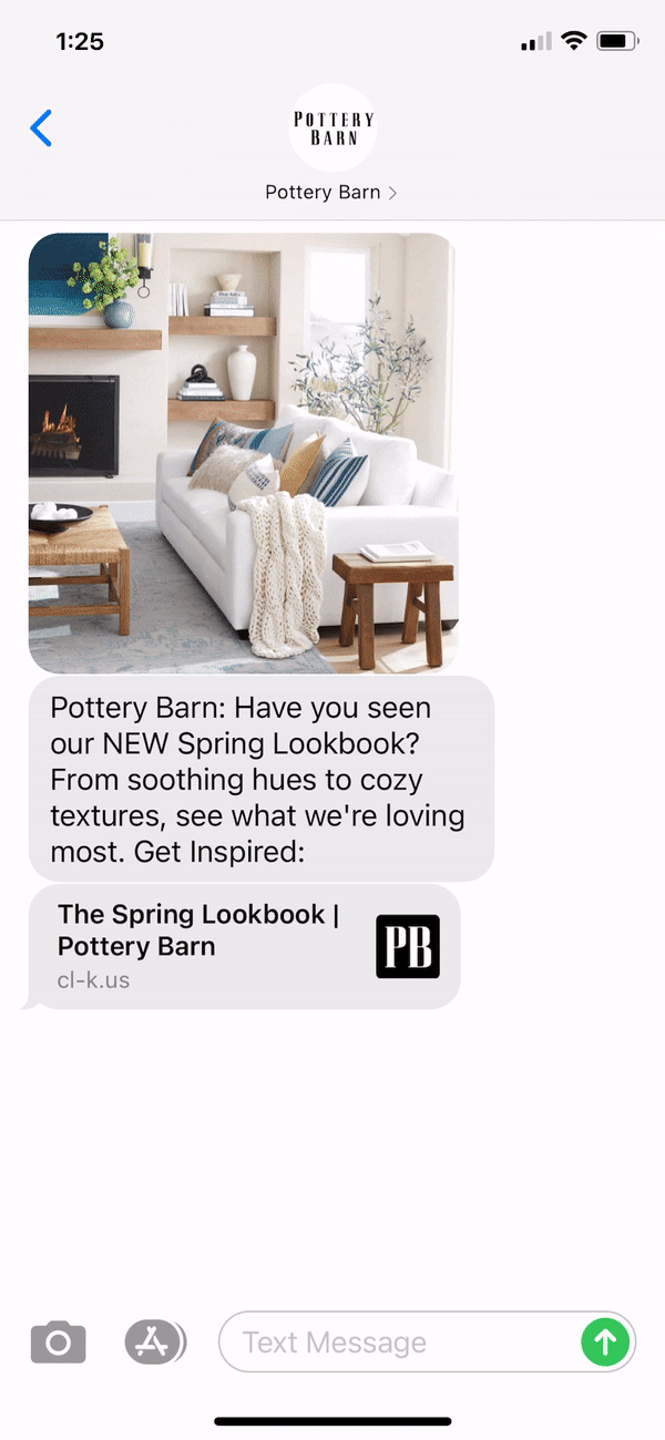 Pottery Barn Text Message Marketing Example - 01.13.2021