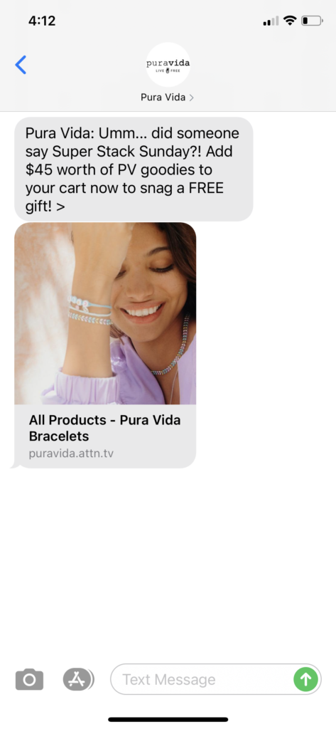 Pura Vida Text Message Marketing Example - 02.07.2021
