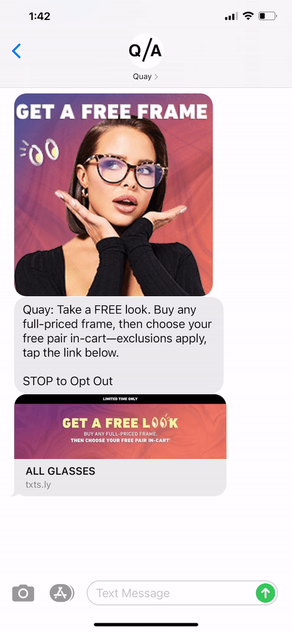 Quay Text Message Marketing Example - 01.13.2021