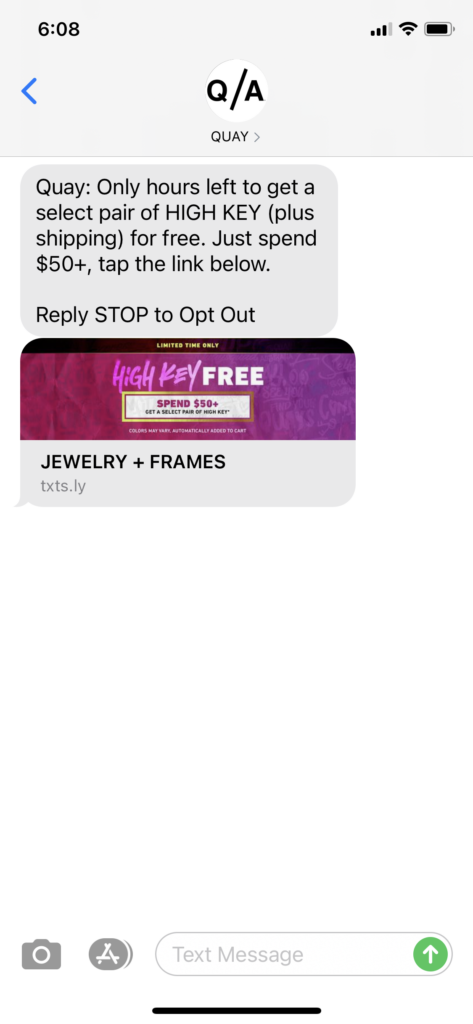Quay Text Message Marketing Example - 02.24.2021