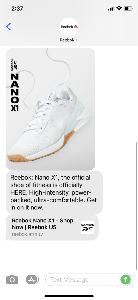 Reebok Text Message Marketing Example - 02.03.2021