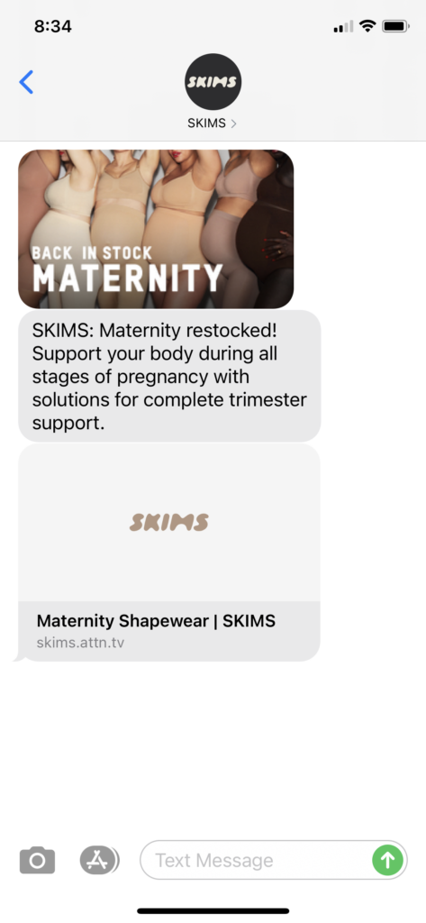 SKIMS Text Message Marketing Example - 01.28.2021
