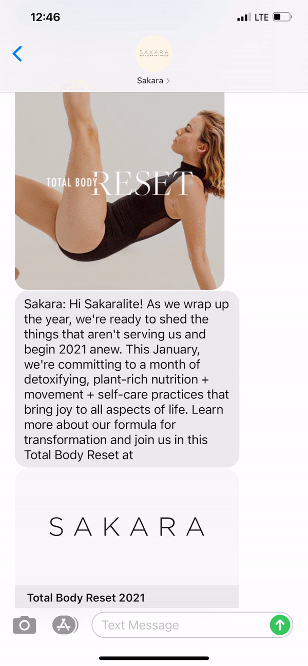 Sakara Text Message Marketing Example - 12.29.2020