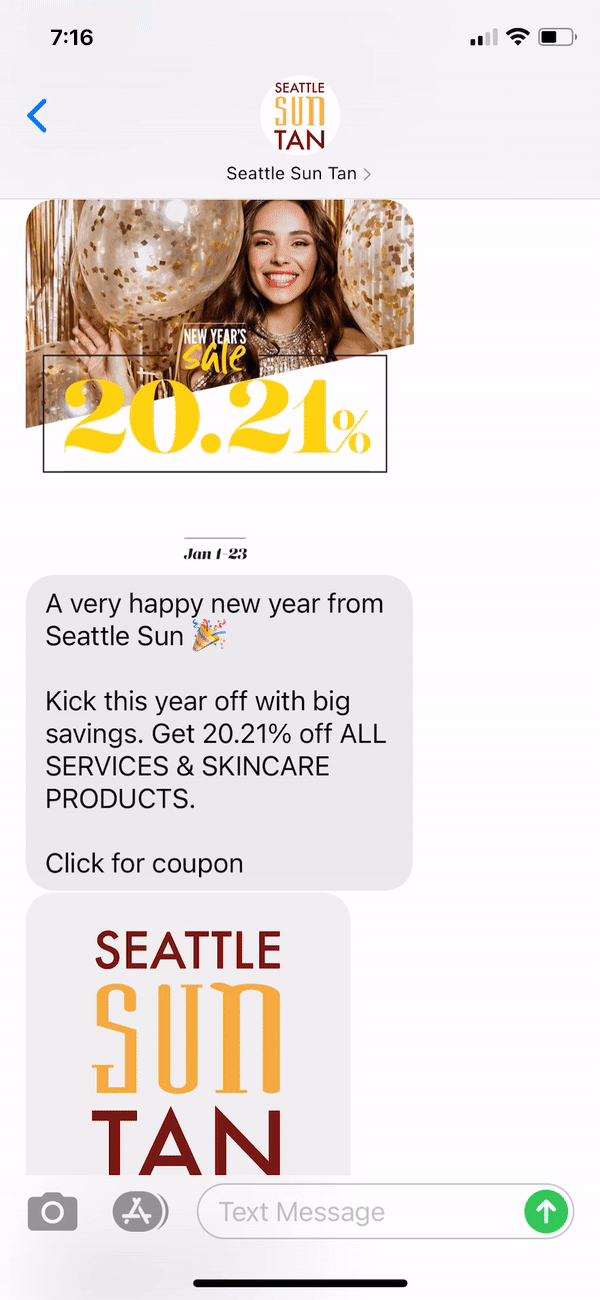 Seattle Sun Tan Text Message Marketing Example - 01.02.2021