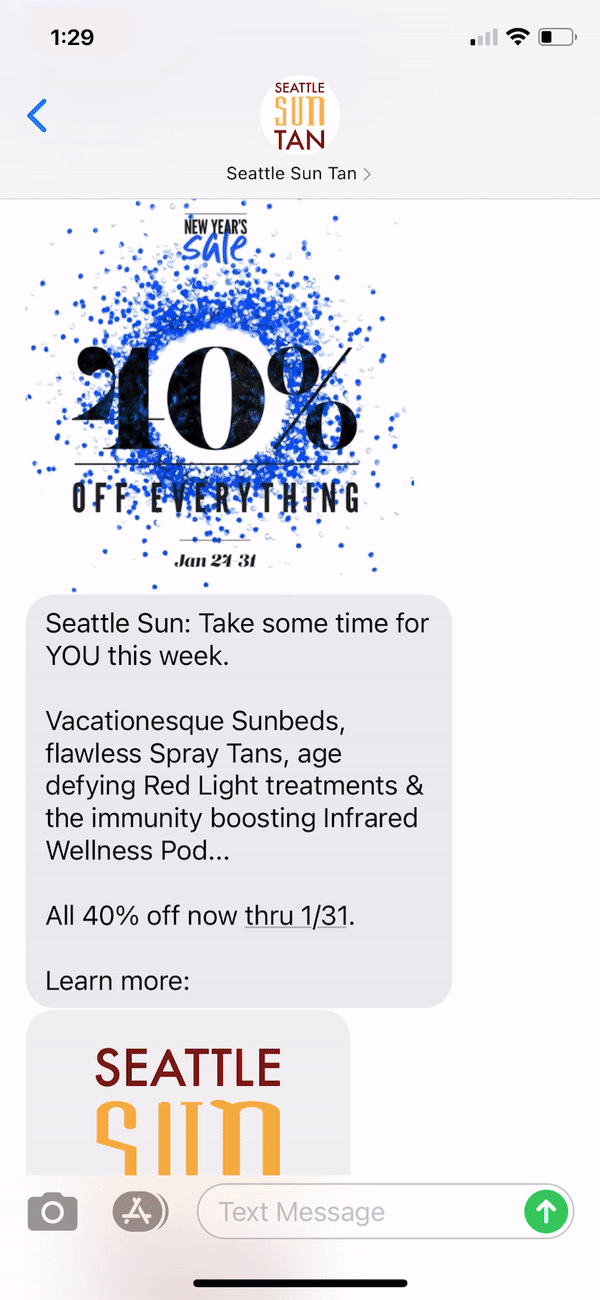 Seattle Sun Tan Text Message Marketing Example - 01.25.2021