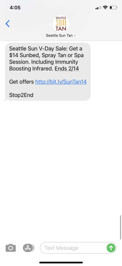 Seattle Sun Tan Text Message Marketing Example - 02.08.2021