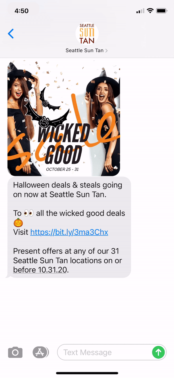 Seattle Sun Tan Text Message Marketing Example - 10.26.2020