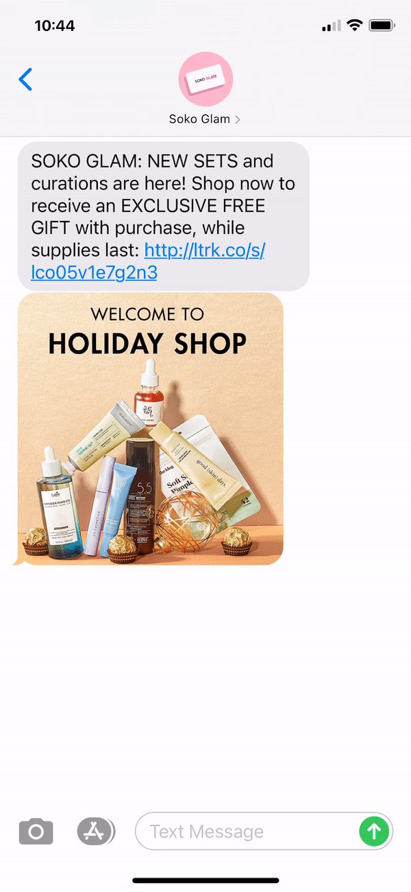 Soko Glam Text Message Marketing Example - 10.29.2020