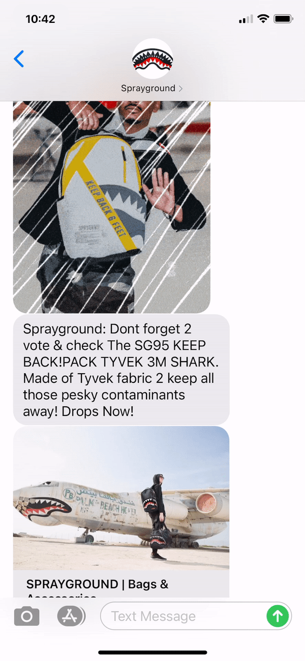 Sprayground Text Message Marketing Example - 11.03.2020