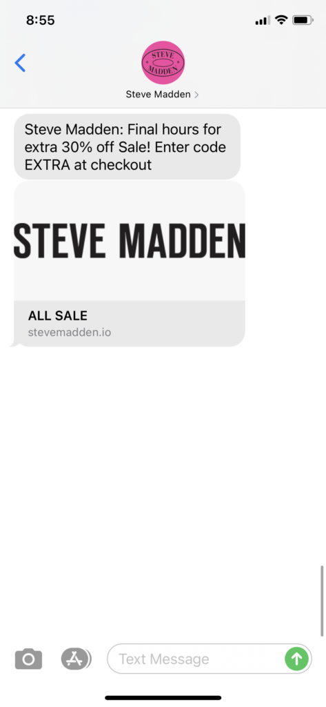 Steve Madden Text Message Marketing Example - 02.15.2021