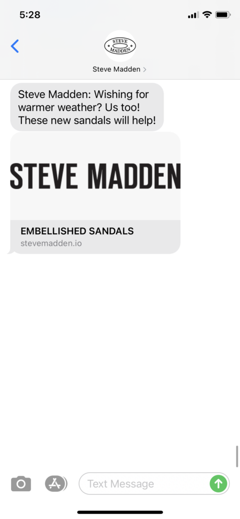 Steve Madden Text Message Marketing Example - 02.18.2021