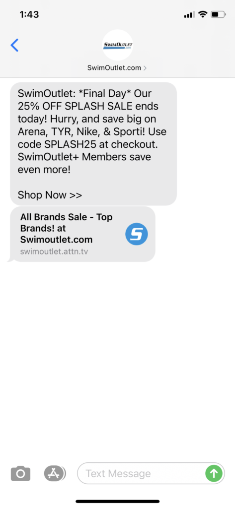 SwimOutlet.com Text Message Marketing Example - 01.31.2021