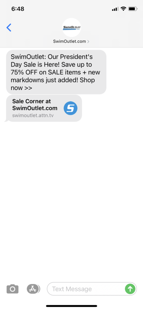 SwimOutlet.com Text Message Marketing Example - 02.12.2021
