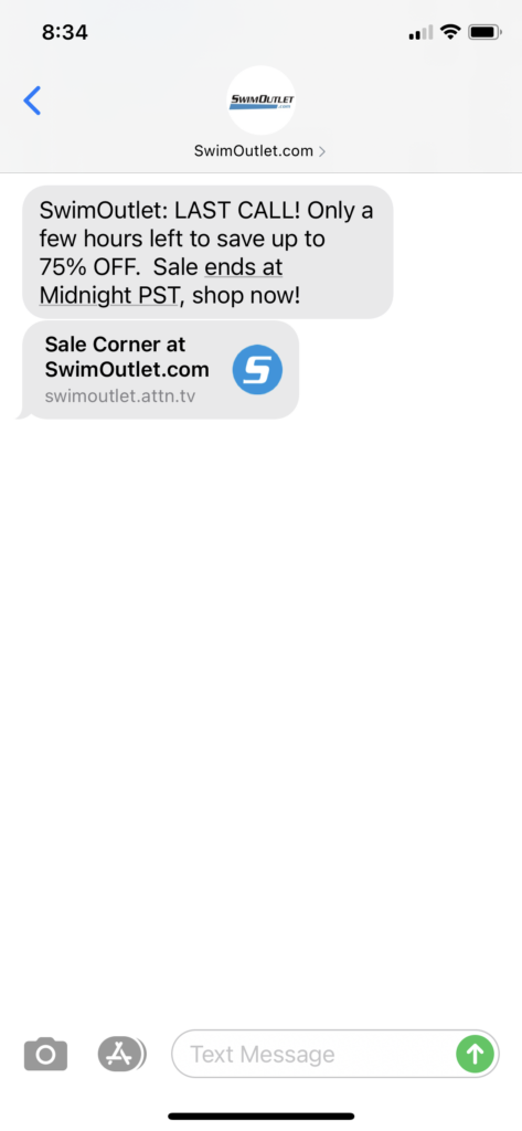 SwimOutlet.com Text Message Marketing Example - 02.15.2021