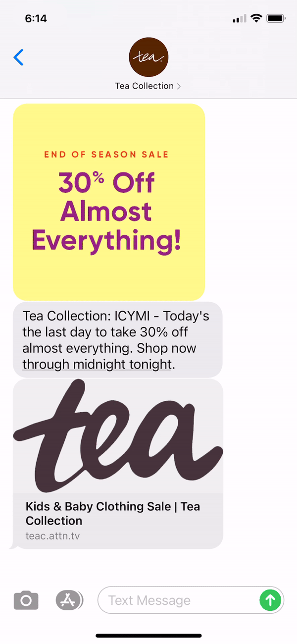 Tea Collection Text Message Marketing Example - 01.04.2021