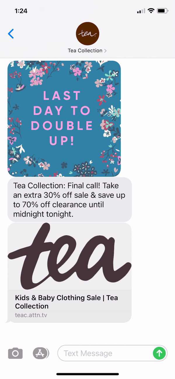 Tea Collection Text Message Marketing Example - 01.13.2021