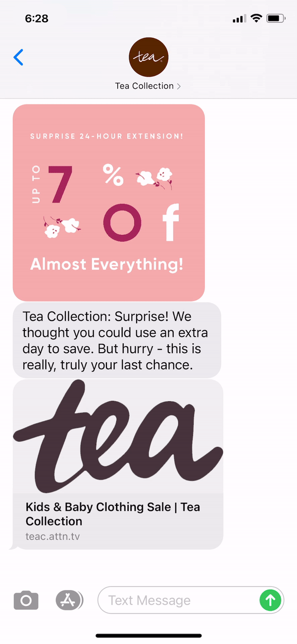 Tea Collection Text Message Marketing Example - 01.20.2021