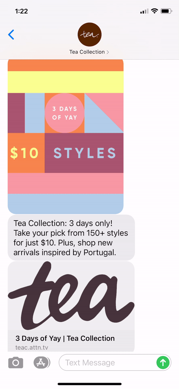 Tea Collection Text Message Marketing Example - 01.22.2021