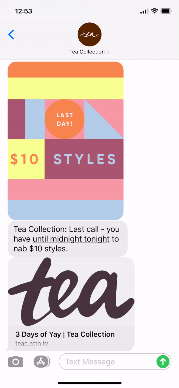 Tea Collection Text Message Marketing Example - 01.24.2021