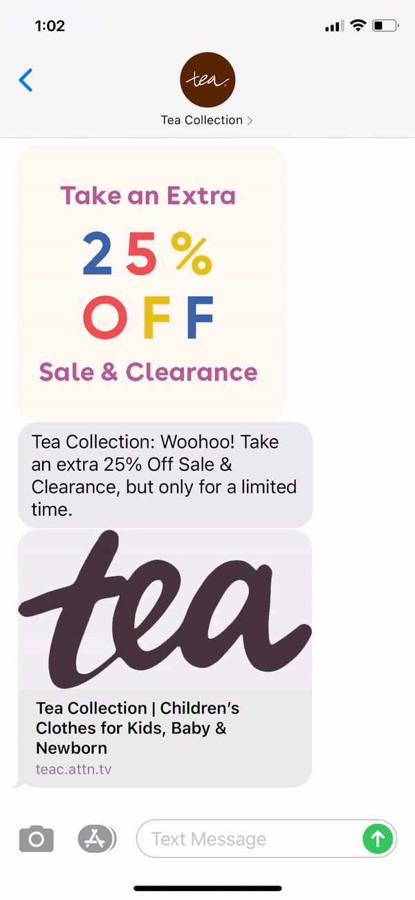 Tea Collection Text Message Marketing Example - 01.26.2021