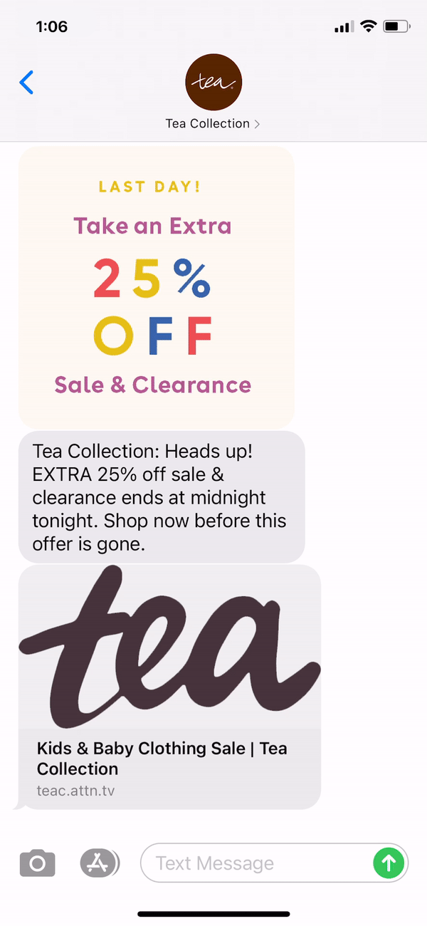 Tea Collection Text Message Marketing Example - 02.01.2021