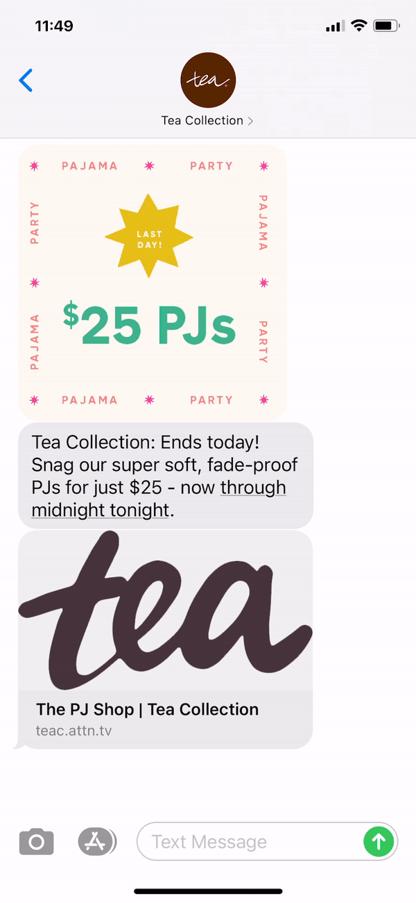 Tea Collection Text Message Marketing Example - 02.07.2021