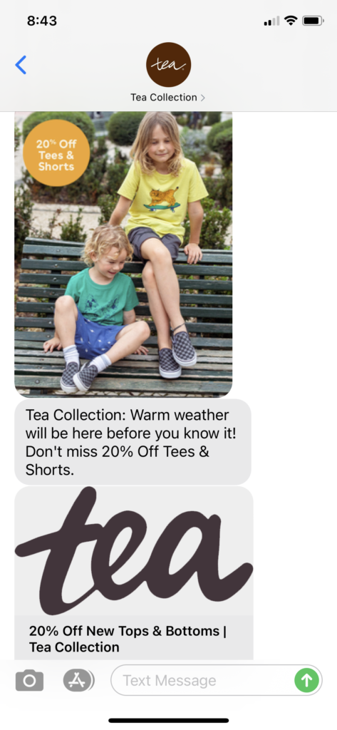 Tea Collection Text Message Marketing Example - 02.15.2021