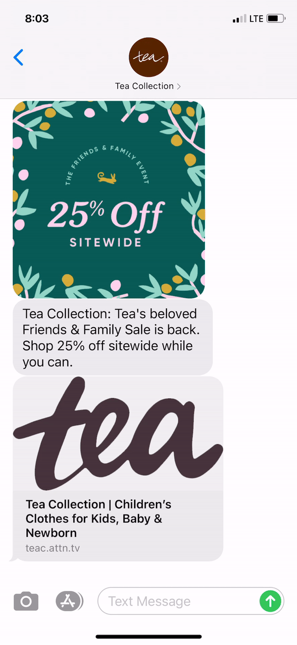 Tea Collection Text Message Marketing Example - 10.24.2020