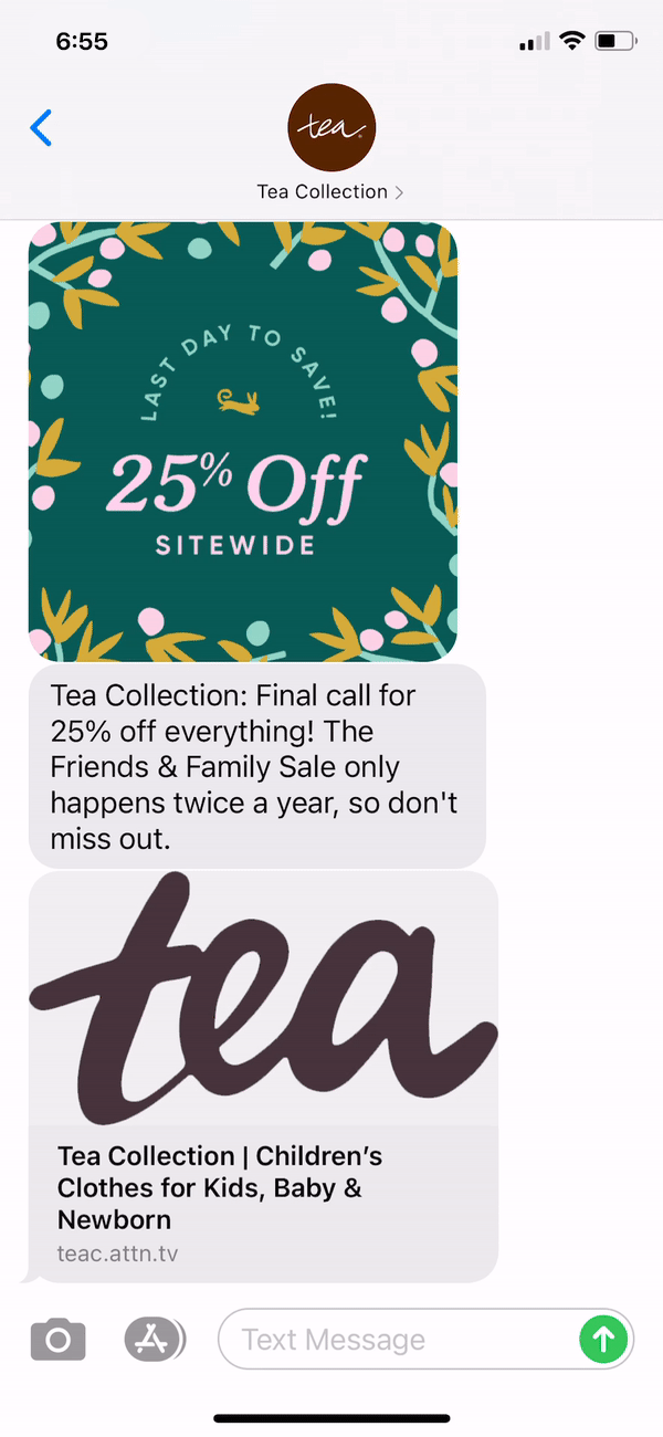 Tea Collection Text Message Marketing Example - 11.01.2020