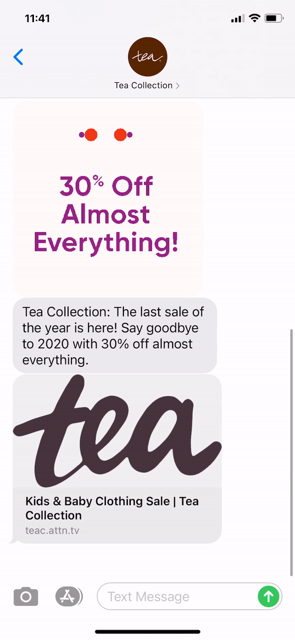 Tea Collection Text Message Marketing Example 12.26.2020