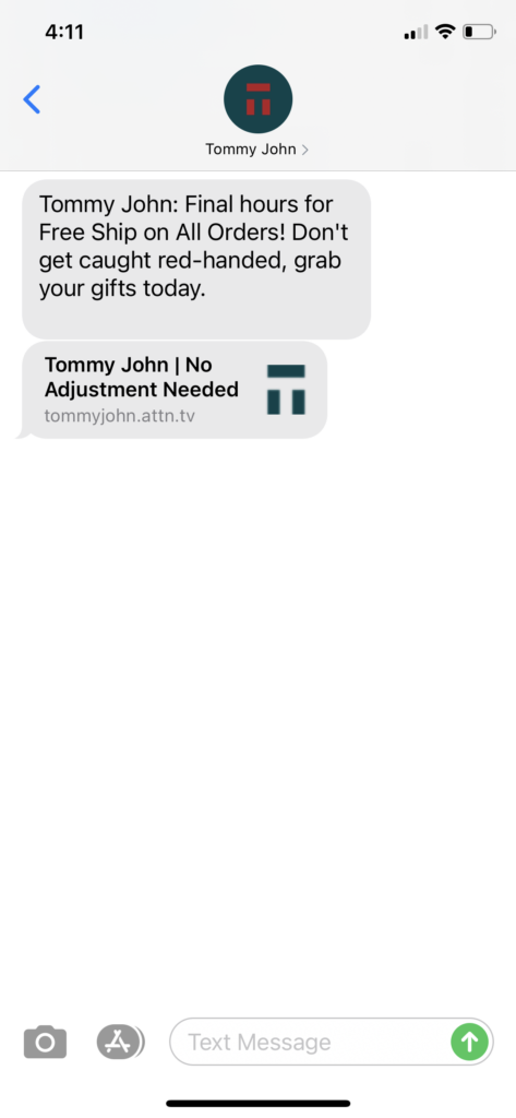 Tommy John Text Message Marketing Example - 02.07.2021