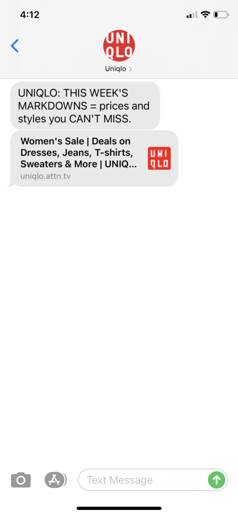 UNIQLO Text Message Marketing Example - 02.07.2021