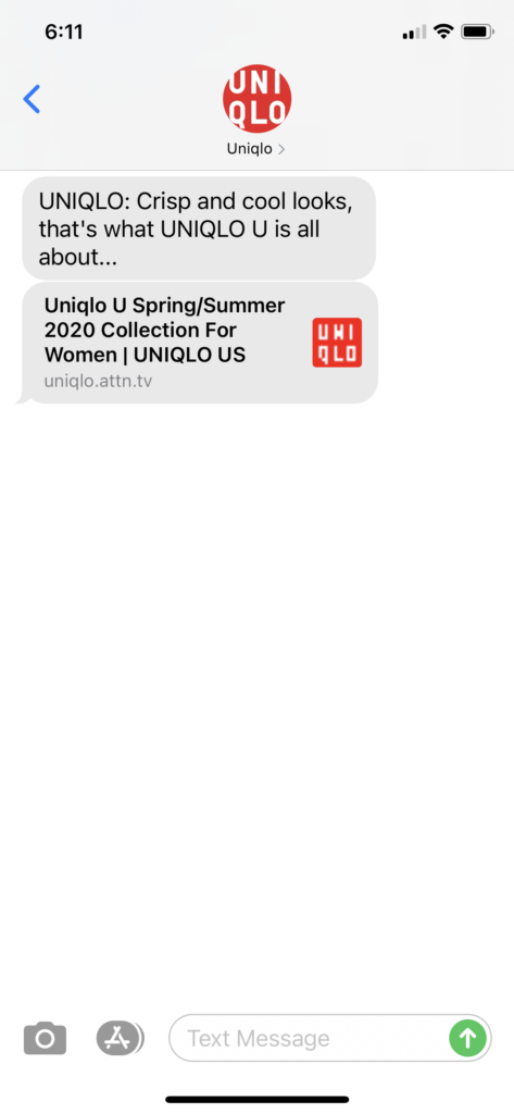 UNIQLO Text Message Marketing Example - 02.21.2021
